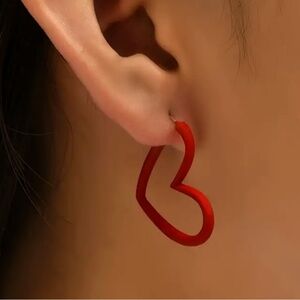 Red Enameled Heart Hoop Earrings